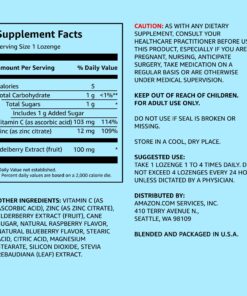 Amazon Elements Elderberry Complex, Immune System Support Tablet, Berry Flavored Lozenges, Adult, Unisex, 60 Count, Elderberry 100mg, Vitamin C 103mg, Zinc 12mg per Serving (Packaging may vary) 24 81QC0aj0nCL