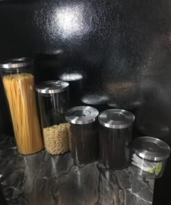 Balchy 5-Piece Canisters Sets with Silicone Seal Borosilicate Glass Jars Vacuum Seal for Tea Coffee Sugar Pop Flour Canister for Kitchen large 39 81QCrJySIbL