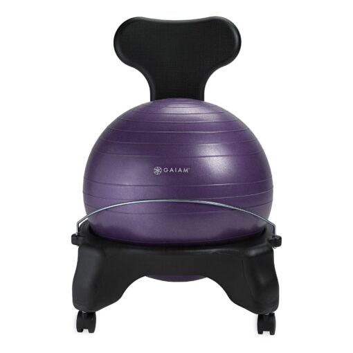 Gaiam Classic Balance Ball Chair – Exercise Stability Yoga Ball Premium Ergonomic Chair for Home and Office Desk with Air Pump, Exercise Guide and Satisfaction Guarantee Purple