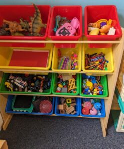 Humble Crew, Natural/Primary Kids' Toy Storage Organizer with 12 Plastic Bins, 34*35*15.5inch 48 81QI6y5Hk4L