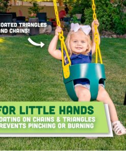 Deluxe High Back Full Bucket Toddler Swing with Exclusive Chain & Triangle Dip Pinch Protection and Carabiners for Easy Install - Green - Squirrel Products 20 81QIE7P1DaL