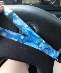 Vincent Van Gogh The Starry Night Print Lanyard with PU Leather ID Badge Holder Wallet with 3 Card Pockets, Safety Breakaway Clip & Matching Note Card. Gift of Carabiner Keychain Flashlight. Breakaway + Keychain Light 40 81QIZlRw7 L