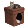 MidWest Homes for Pets 137-BR 'The Original' Curious Cat Cube, Cat House / Cat Condo in Brown Faux Suede & Synthetic Sheepskin Brown Single Story 38 81QNP7cM2CL