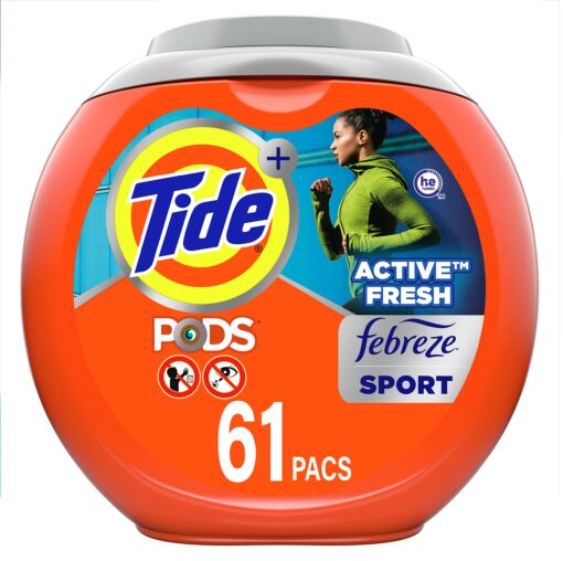 Tide PODS 4 in 1 Febreze Sport Odor Defense, Laundry Detergent Soap PODS, High Efficiency (HE), 61 Count Active fresh 61 Count (Pack of 1)