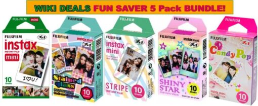 Fujifilm Instax Mini Instant Film Bundle, Candy Pop, Stained Glass, Stripe, Shiny Star, Single Pack, 50 Sheets