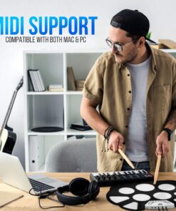 Pyle Compact & Ultra-Thin Portable Machine w/ 9 Electronic Pads, Foot Pedals, Drumsticks, & Power Supply Tabletop Roll Loaded W/Drum Electric Kits & Songs, Headphone Jack 10 81QbahTxsnL