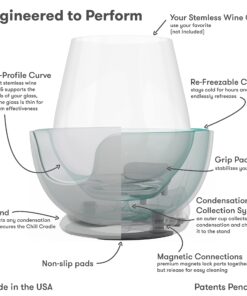 VoChill Stemless Wine Glass Chiller | Keep the Chill In Your Glass | New Wine Accessory | Separable & Refreezable Chill Cradle | Actively Chills Stemless Glassware | Quartz, Pair Stemless Stemless Pair 17 81QdqM1w CL