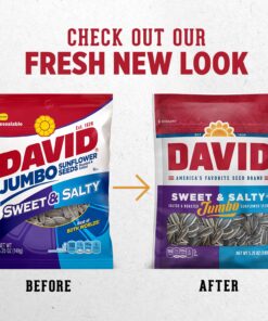 DAVID Seeds Sweet and Salty Salted and Roasted Jumbo Sunflower Seeds, 5.25 OZ Bags, 12 Pack 5.25 Ounce (Pack of 12) 12 81QgAvlsLfL