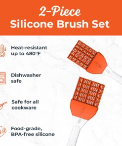 Alternative view of M KITCHEN WORLD Silicone Pastry Brush for Cooking 2 Pieces - Rubber Basting Brush with Grid, Kitchen Brushes Utensils for Food Sauce Butter Oil BBQ Spreading Orange