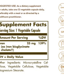 Solgar Gentle Iron (Iron Bisglycinate) 25 mg - 180 Vegetable Capsules - Non-Constipating, Gentle on Your Stomach - Non-GMO, Gluten Free - 180 Servings Old 18 81QiE9gVrkL
