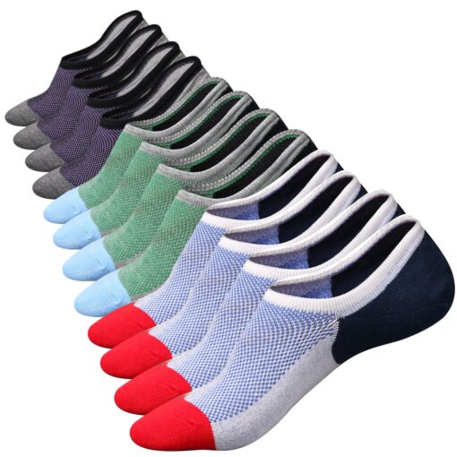 Mottee&Zconia No Show Sock Low Cut Ankle Short Socks for Men Basic Casual Anti-skid Cotton Socks with Non Slip Grips 8-11 6 Pairs(2purple2green2red)