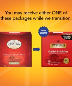 Twinings English Breakfast Black Tea, 100 Individually Wrapped Tea Bags, Smooth, Flavourful, Robust, Caffeinated 100 Count (Pack of 1) 24 81QpvcpihlL
