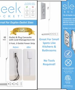 Sleek Socket - The Original & Patented Ultra-Thin Outlet Concealer with Cord Concealer Kit, 3 Outlet, 3-Foot Cord, Universal Size, UL Certified (Ideal for Kitchens, Small Spots & Behind Furniture) 3 ft Flagship 38 81Qs9XAUeRL 2