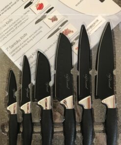 Chef Essential Carbon Steel Culinary Knife Set – 6-Piece Sharp Knife Set – Meat, Veggie, Bread Knife Set – Nonstick Chef Knife Cooking Knives – Professional Sharp Kitchen Knife Set Without Block Solid Black Set 37 81Qt4OR16hL