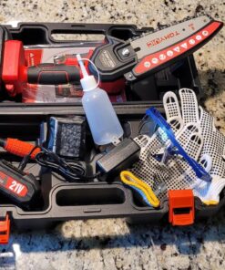 Mini Chainsaw 6-Inch Battery Powered - Cordless Electric Handheld Chainsaw with 2 Rechargeable Batteries - 21V Small Power Chain Saws Battery Operated for Tree Trimming Wood Cutting 29 81QtiMr0flL