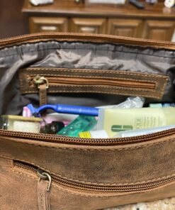 RUSTIC TOWN Buffalo Leather Toiletry Bag : Vintage Travel Shaving & Dopp Kit : for Toiletries, Cosmetics & More : Spacious Interior & Waterproof Lining : Compact, Fits Easily in Luggage Brown 34 81Qu2HlfPFL 1