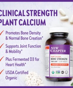 New Chapter Calcium Supplement - Bone Strength Organic Red Marine Algae Calcium - with Vitamin D3+K2 + Magnesium, 70+ Trace Minerals for Bone Health, Gluten Free, Easy to Swallow - 180 Slim Tablets 180 Count (Pack of 1) 16 81QwbXt8U0L