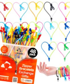 UpBrands 48 Fidget Toys Friendship Zipper Bracelets 7 ½”, Party Favors for Kids, Sensory Bulk Set Neon Colors, Kit for Valentines, Birthday, Goodie Bag, Easter Egg Basket Stuffers, Pinata Fillers Original 7 1/2-Inch'