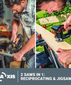 Worx 20V AXIS 2-in-1 Cordless Reciprocating Saw & Jig Saw, Orbital Cutting Reciprocating Saw, Pivoting Head Jigsaw Tool with Tool-Free Blade Change, Power Share WX550L – Battery & Charger Included 20V Battery + Charger Included 32 81QzfmoMXIL 1