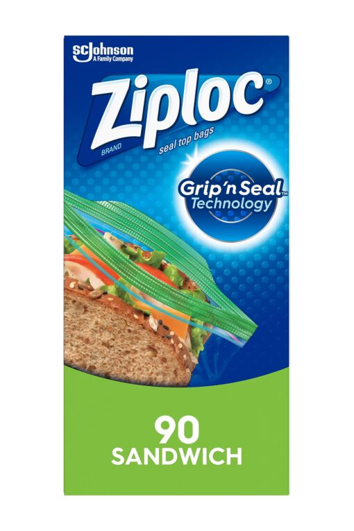 Ziploc Sandwich and Snack Bags, Storage Bags for On the Go Freshness, Grip 'n Seal Technology for Easier Grip, Open, and Close, 90 Count