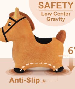 iPlay, iLearn Bouncy Pals Brown Hopping Horse, Toddler Plush Animal Hopper Toy, Kids Inflatable Ride on Bouncer W/Pump, Indoor Outdoor Jumper, Birthday Gifts for 18 24 Months 2 3 Year Old Boys Girls Brown Hopper Horse 29 81R bD7hWeL