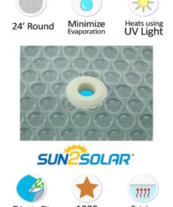 Sun2Solar Clear 24-Foot Round Solar Cover Heat Retaining Blanket | 1200 Series with 6-Pack of Heavy-Duty Grommets Bundle | for In-Ground and Above-Ground Round Swimming Pools | Place Bubble-Side Down 24' Round 7 81R2NzoYKJL
