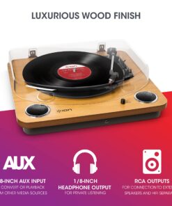 ION Audio Max LP – Vinyl Record Player / Turntable with Built In Speakers, USB Output for Conversion and Three Playback Speeds – Natural Wood Finish Max LP with Speakers Record Player only 31 81R2Zk7a7CL