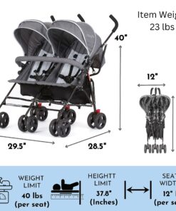 Dream On Me Volgo Twin Umbrella Stroller in Gray, Lightweight Double Stroller for Infant & Toddler, Compact Easy Fold, Large Storage Basket, Large and Adjustable Canopy 31 81R2hKJAkL 1