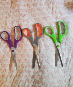 Amazon Basics Multipurpose, Comfort Grip, PVD Coated, Stainless Steel Office Scissors, 3-Pack, Purple, Green & Gray 35 81RA4G43WgL