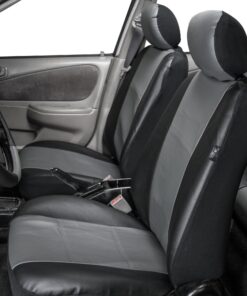 FH Group Classic PU Leather Pair Set Car Seat Covers, Airbag Compatible with Gift - Universal Fit for Cars Trucks & SUVs (Gray/Black) PU002102 Gray 15 81RFtgRkGL