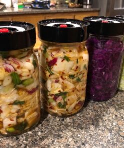 AMZUShome Fermenting Lids Kit Waterless Airlock For Wide Mouth Mason Jar Fermentation Not Crock Pots,Make Sauerkraut,Kimchi,Pickles Or Fermented Foods.4 Pack+1 Pump(Black) Black 4 23 81RH5hNUYL