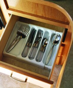 Camco Adjustable Cutlery Tray - Designed for RV and Compact Kitchen Drawers , Adjusts between 9" and 13" for An Easy Custom Fit -White (43503) White 17 81RJlo3ATeL