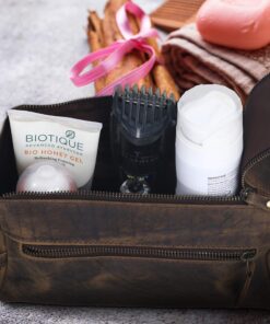 KOMALC Premium Buffalo Leather Unisex Toiletry Bag Travel Dopp Kit Distressed Tan 45 81RKwQNSOQL