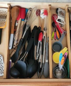 Large Kitchen Drawer Organizer - Expandable Bamboo Drawer Dividers (17.5" - 22") - Adjustable Separators for Kitchen, Clothes, Dresser, Bedroom, Bathroom, and Desk Drawers - 4 Pack (Natural) Natural 38 81RN1fawa2L