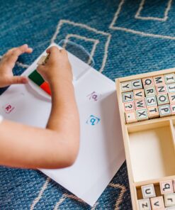 Alternative view of Melissa & Doug Wooden Alphabet Stamp Set - 56 Stamps With Lower-Case and Capital Letters - Preschool Writing Toys, ABC Stamps, Kids Arts & Crafts, Letter Stamps For Kids Ages 4+
