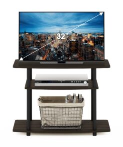Furinno Turn-N-Tube No Tools 3-Tier Entertainment Center TV Stand for TV up to 32 Inch, Plastic Round Tubes, Dark Brown/Black 32-Inch Plastic Poles 24 81RPzXWgL