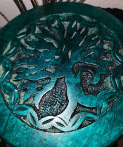New Age Imports Round Tree of Life Altar Table, Rustic Green, Magenta 22 81RUvQTri6L