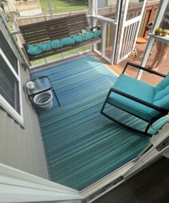 Fab Habitat Outdoor Rug - Waterproof, Fade Resistant, Crease-Free - Premium Recycled Plastic - Striped - Large Patio, Deck, Sunroom, Camping, RV - Cancun - Turquoise & Moss Green - 6 x 9 ft 6' x 9' Rectangular 39 81RV327ITLL 1