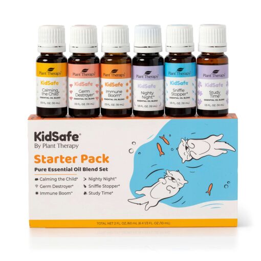 Plant Therapy KidSafe Essential Oil Starter Set for Focus, Calming, Sleep, Immune Support 100% Pure, 6 Undiluted Blends, Natural Aromatherapy, Therapeutic Grade 10 mL (1/3 oz) 6 Count (Pack of 1)