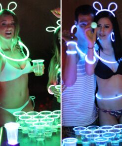 GLOWPONG Green vs Blue Glow in The Dark Beer Pong Game Set for Indoor Outdoor Nighttime Competitive Fun, 12 Green vs 12 Blue Glowing Cups, 4 Glowing Balls, 1 Ball Charging Unit Makes Every Shot Glow 16 81ReYjyORbL