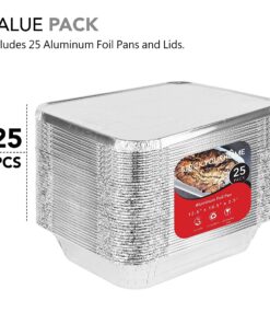 Foil Pans with Lids - 9x13 Aluminum Pans with Covers - 25 Foil Pans and 25 Foil Lids - Disposable Food Containers Great for Baking, Cooking, Heating, Storing, Prepping Food 25 Pack w/Lids 21 81RenqFBQeS
