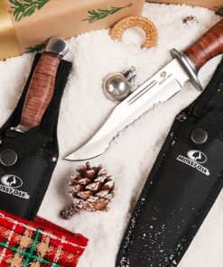 Mossy Oak 2-piece Bowie Knife, Fixed Blade Hunting Knife with Leather Handle, Sheath Included 32 81RfOyyMLRL
