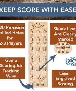 WE Games Wooden Cribbage Board Game Set, Continuous 3 Track for 2-3 Players, Travel Cribbage Board with Card Storage, Includes 9 Metal Pegs & Deck of Cards, Card Games, Classic Board Games for Adults Natural 14 81Rga5NzSPL