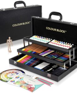 Alternative view of COLOUR BLOCK 181 pc Mixed Media Art Set in Durable PU leather Case - Soft & Oil Pastels, Acrylic & Watercolor Paints, Sketching, Charcoal & Colored Pencils and Tools