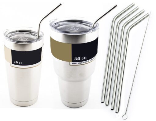 4 Bend Stainless Steel Straws Extra LONG fits 30 oz & 20 oz Yeti Tumbler Rambler Cups - CocoStraw Brand Drinking Straw (4 Bend Straws) Fine