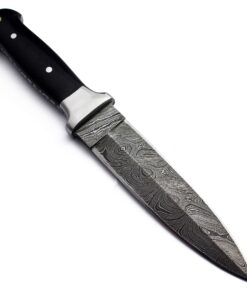 Wolfklinge Damascus Steel Bowie Knife for Outdoor Enthusiasts - Full Tang Micarta Handle, Flat Edge Blade, Leather Sheath DCX17-57 31 81RmodYohYL