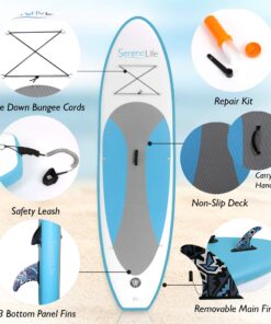 SereneLife Inflatable Stand Up Paddle Board (6 Inches Thick) with Premium SUP Accessories & Carry Bag | Wide Stance, Bottom Fin for Paddling, Surf Control, Non-Slip Deck | Youth & Adult Standing Boat Marine Blue 31 81RqfO9S8vL