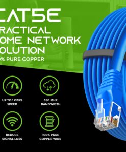 GearIT 50-Pack, Cat5e Ethernet Patch Cable 1 Foot - Snagless RJ45 Computer LAN Network Cord, Blue - Compatible with 48 Port Switch POE Rackmount 48port Gigabit 1 Foot (50-Pack) 16 81S0 BKASL