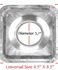 (50 Pack) Disposable Gas Burner Liners, Aluminum Foil Square Stove Burner Covers, Range Protectors, Stove Top Covers for Gas Burners, Foil Liners to Catch Grease & Food Spills 8.5x8.5 1 18 81S0SUd6TFL