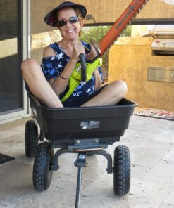 Gorilla Carts Poly Garden Dump Cart with Easy to Assemble Steel Frame, Camping Beach Wagon w/Quick Release System, 600 Pound Capacity, & 10 Inch Tires 63 81S3 FyWiZL